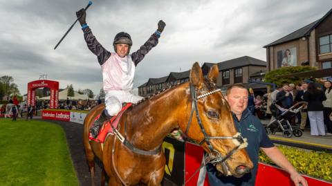 Darragh O'Keefe celebrates onboard Bob Olinger 