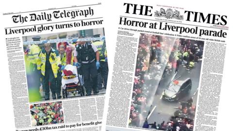A composite image of the front pages of the Times and the Daily Telegraph on 27 May 2025