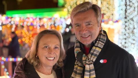 Jayne Torvill and Christopher Dean turning on Christmas lights in Nuthall
