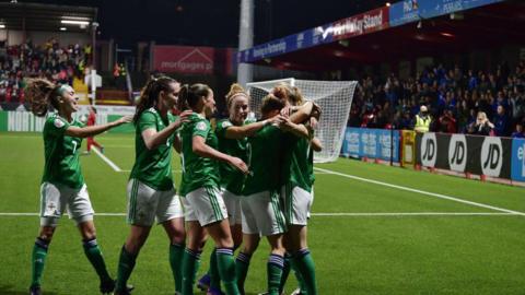 Northern Ireland celebrate goal at Windsor Park