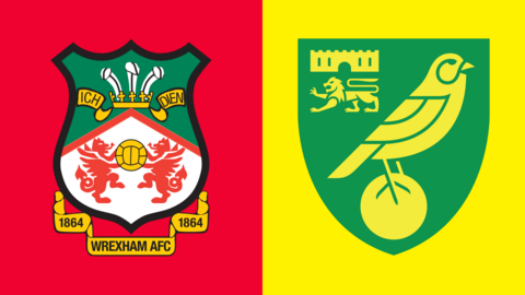 The clubs badges of Wrexham and Norwich City