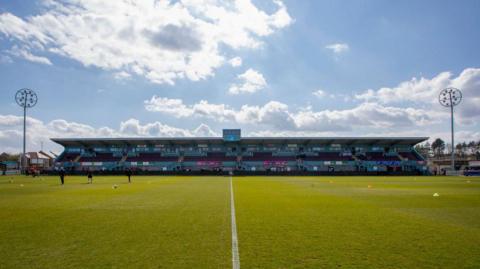 A view on a sunny day of South Shields' Mariners Park ground