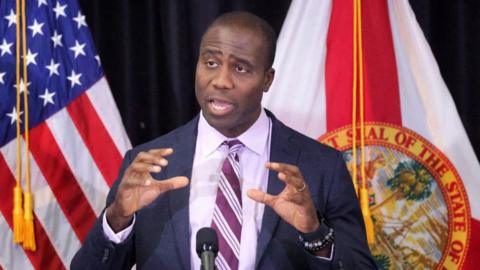 Florida Surgeon General Joseph Ladapo speaks at a press conference in April 2024.