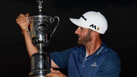 Dustin Johnson with the US Open trophy