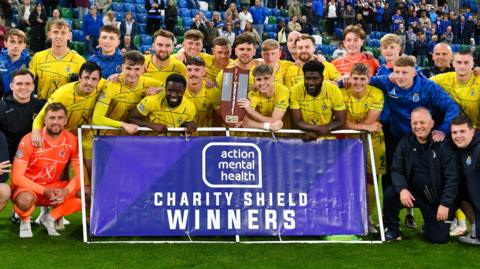Dungannon Swifts celebrate winning the Charity Shield