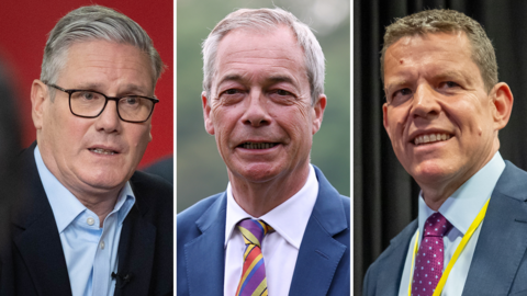 A composite image of Keir Starmer, Nigel Farage and Rhun ap Iorwerth