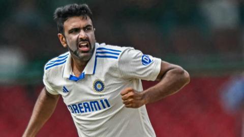 Ravichandran Ashwin celebrates a wicket for India against Bangladesh in Kanpur