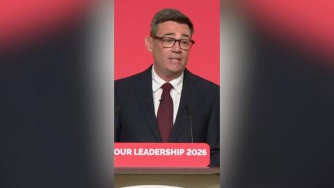 Andy Burnham speaks at the Labour leadership announcement.