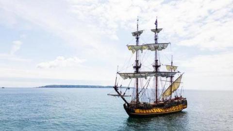 Replica warship near Herm, Guernsey 