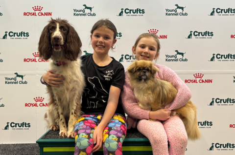 Newsround press packers Isabella and Layla and their dogs 