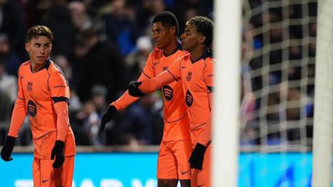 Marcus Rashford celebrates scoring during Barcelona's Copa del Rey win at Guadalajara