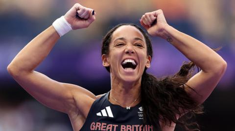 Katarina Johnson-Thompson celebrates