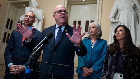 US congressman Jim McGovern speaks to press on 10 November 2025