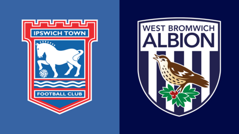 The club badges of Ipswich Town and West Bromwich Albion