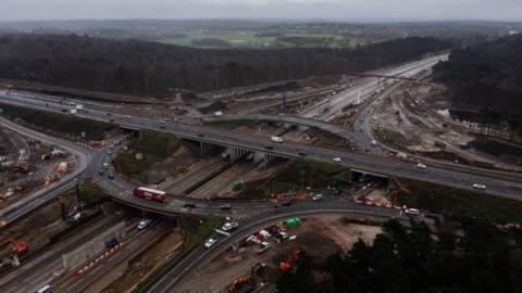 An aerial shot of junction 10 where the M25 and the A3 meet