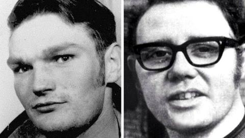 James Wray and William McKinney. Two separate photos next to each other of two men. The photos are black and white. Both men have dark coloured hair and Mr McKinney wears glasses.