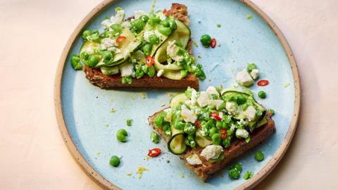 Courgette, pea and feta on toast