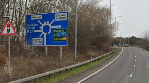 Eastbound slip road at junction six of M62