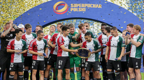 Legia Warsaw celebrate winning Polish Super Cup