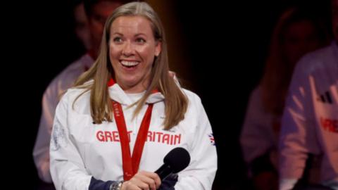 Hannah Cockroft smiling at the event