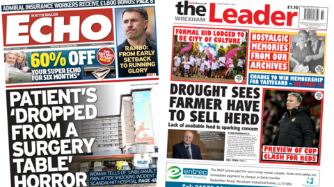 The front pages of South Wales Echo and The Wrexham Leader