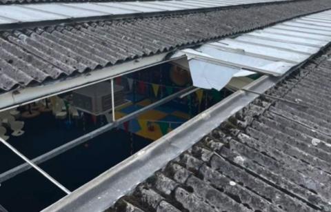 Damaged skylights on the roof of the soft play centre