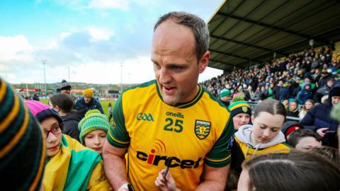 Donegal star Michael Murphy signs autographs after his side's round three victory against Mayo in Letterkenny