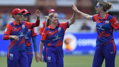 London Spirit players celebrate a wicket