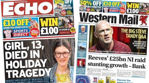 South Wales Echo and Western Mail front pages