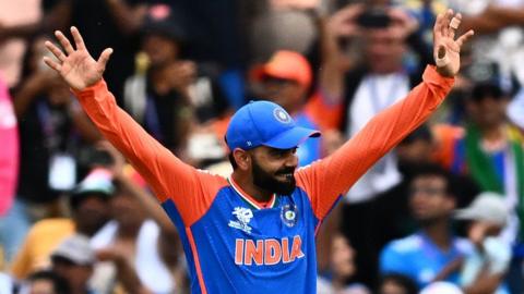 India's Virat Kohli celebrates winning the T20 World Cup