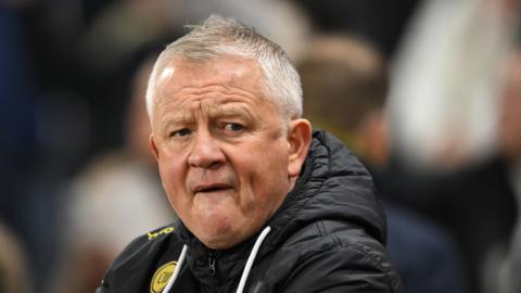 Sheffield United boss Chris Wilder looks on