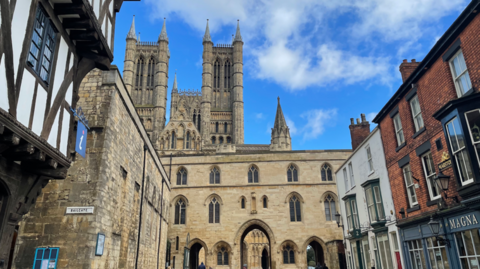 Lincoln Cathedral seen from Bailgate.