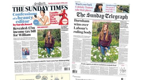 Newspaper headlines: '£7m tax bill for William' and 'Traitors take their places'