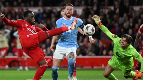 Arnaud Kalimuendo in action for Nottingham Forest against Malmo