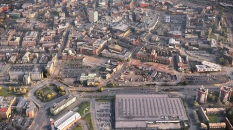 Aerial view of Wolverhampton city centre