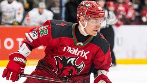 Josh MacDonald in red Cardiff Devils kit