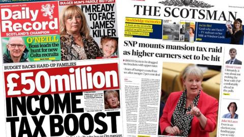Front pages of the Daily Record and Scotsman