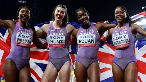 The Great Britain women's team of Bianca Williams, Amy Hunt, Success Eduan and Nia Wedderburn-Goodison that won the 4x100m gold at the World Relay Championships