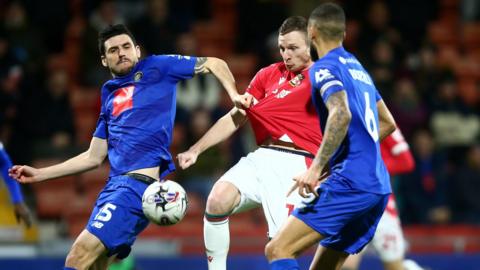 Action between Harrogate Town and Wrexham from the 2023-24 season