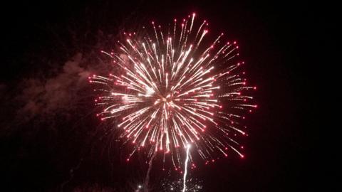 A large red firework exploded in the sky.