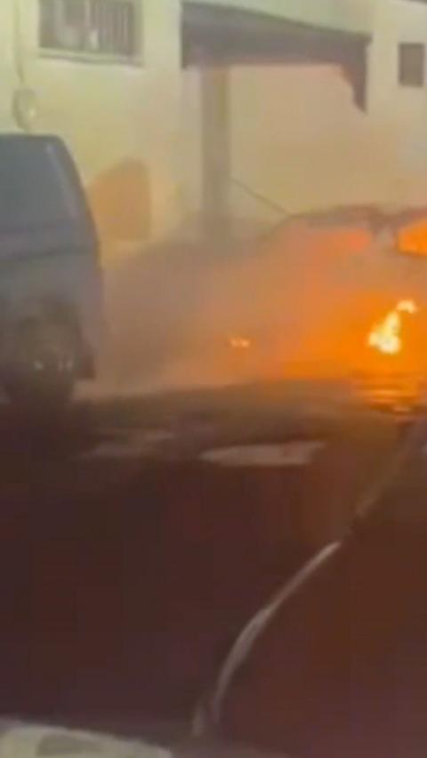 A fire outside a mosque.