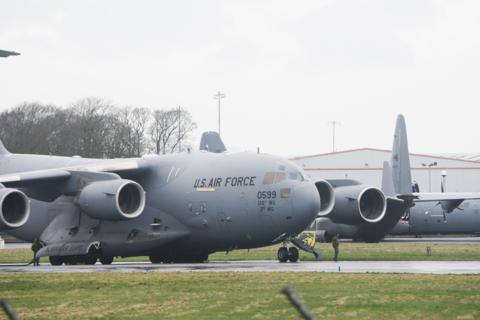 A US Air Force plane at Prestwick Airport