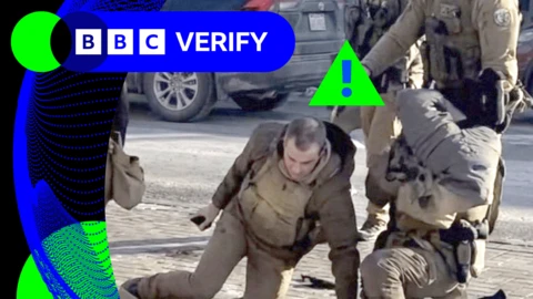 An AI-enhanced image of Saturday's fatal shooting by US federal agents of Alex Pretti in Minneapolis, Minnesota