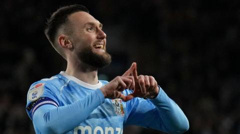 Coventry City's Matt Grimes celebrates a goal against Preston North End