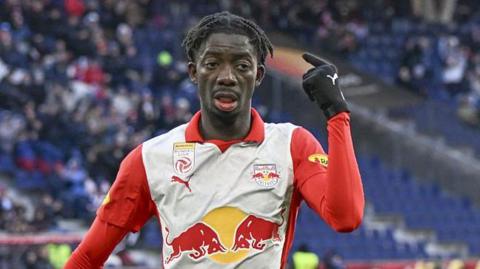 Moussa Yeo celebrates a goal for RB Salzburg