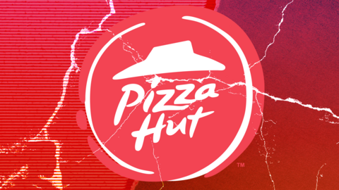 Pizza Hut logo on cracked red background