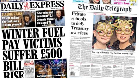 The Daily Express and The Daily Telegraph front pages 