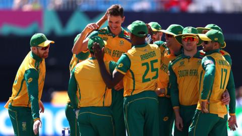 South Africa's Marco Jansen celebrates a wicket against the Netherlands