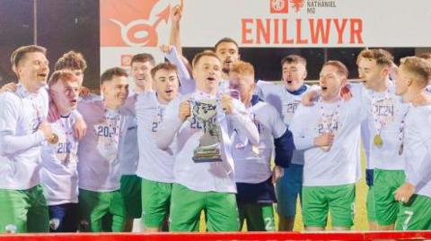 The New Saints celebrate their win in last season's Nathaniel MG Cup final against Swansea City