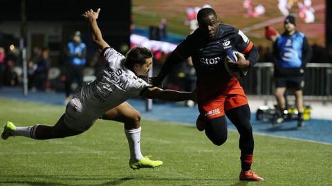 Rotimi Segun of Saracens scores his second try